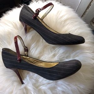 pinstripe, heels, black, maroon, gangster